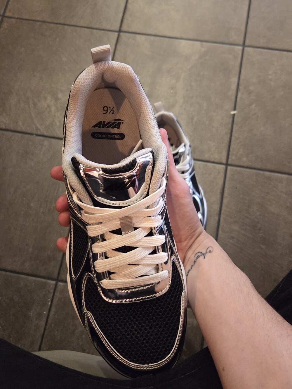 Avia Men’s Black and White Lace-Up Sneakers with Metallic Accents